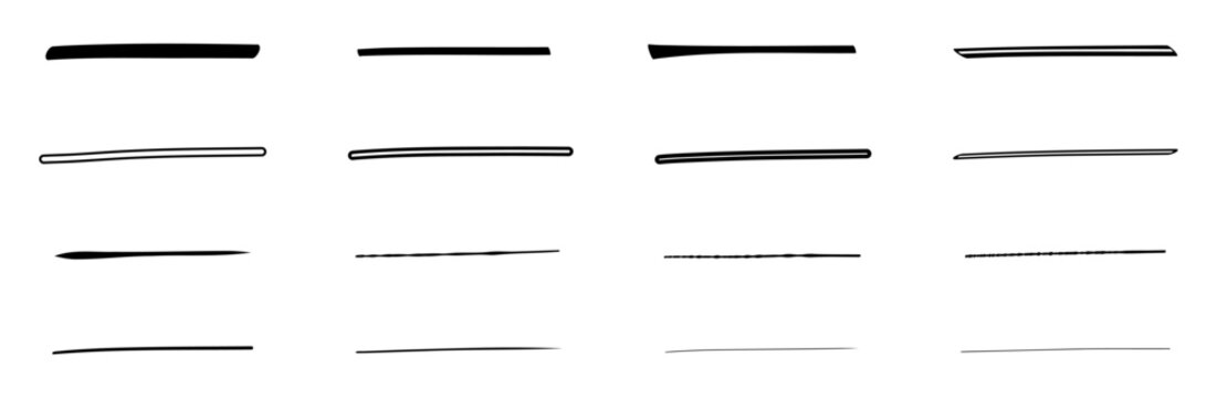 手書きのアンダーライン黒セット 様々なブラシで描いた強調や見出しに使える直線イラスト