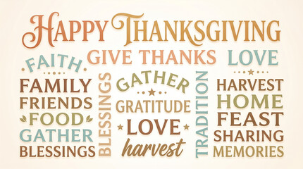 Obraz premium Happy Thanksgiving typography banner with seasonal autumn words