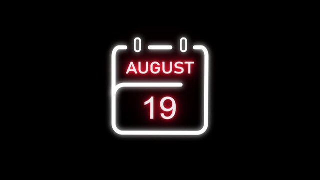August calendar icon. 19 August calendar date animation. Countdown calendar concept. and stunning 4k animation.