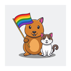 Obraz premium Cute cartoon dog wearing colorful hat and bow