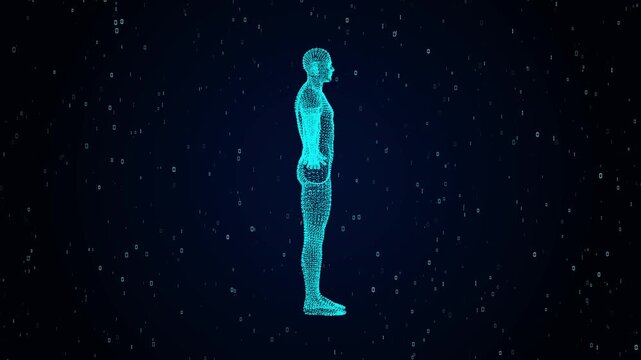 Digital Human Body Revolving with Binary Code Video Animated Background