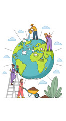 Fototapeta premium Diverse Group of Volunteers Working Together to Clean and Restore the Earth for a Sustainable Future