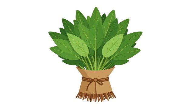 A bunch of leafy greens tied with a brown string
