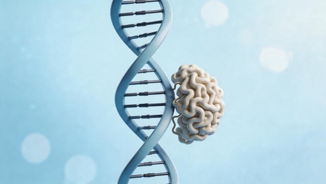 DNA strand with brain model