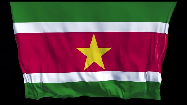Professional animation of the Suriname flag waving in the wind, ideal for South American travel videos, cultural projects, education, web banner use, and national holiday visuals.