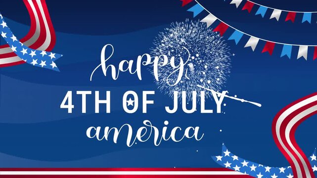 4th july banner declaring happy independence day. Perfect for usa holiday celebrations, social media footage, and event promotions.