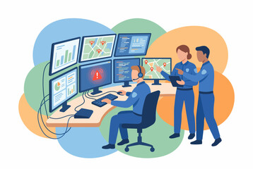 Fototapeta premium Emergency Dispatch Center Team Coordinating Rescue Operations
