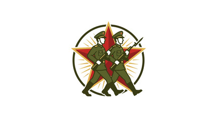 Naklejka premium Military Soldiers Marching Emblem with Red Star