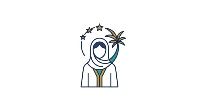 Minimalist Arab Woman Icon with Palm Tree and Stars