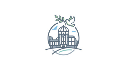 Fototapeta premium Minimalist Line Art Illustration of Peace Building and Dove