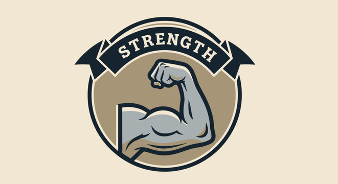 Illustration of a flexing arm and the word strength.