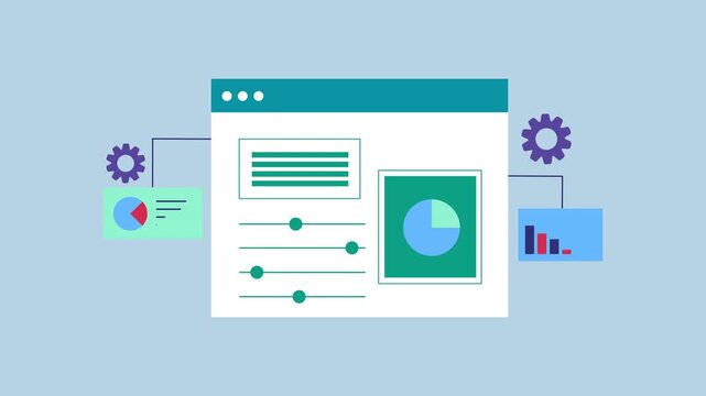 Analytics application dashboard with graph and chart, Data analysis report 2d animation with alpha matte