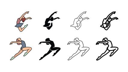 Eight different ballet dancers in various poses and colors on white background © MSTSENOARA