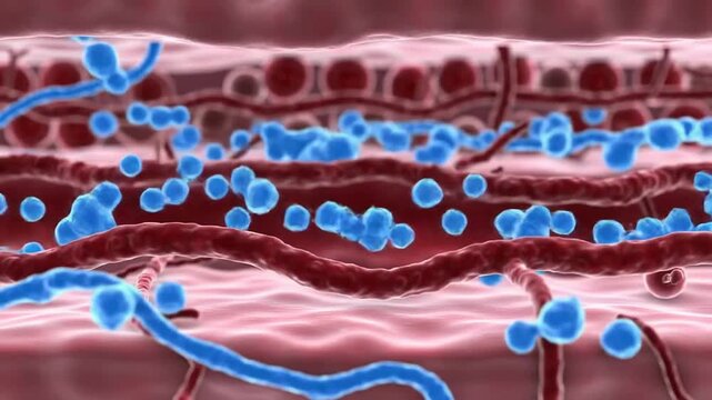 Detailed Close-Up Visualization of Capillary Tissue Fluid Balance Illustrated in Cellular Context for Biological Study and Medical Research