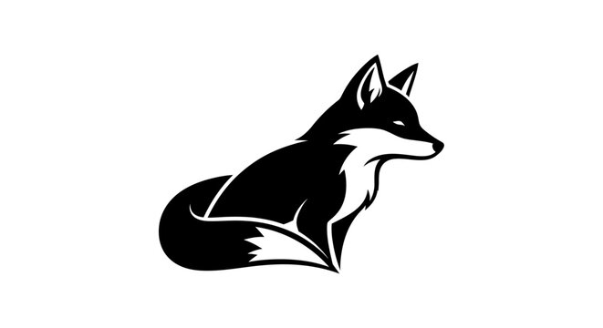 Sleek black fox vector illustration, profile view, cunning wild animal graphic design. Modern minimalist wildlife art on white background.
