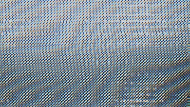 Abstract blue and brown digital glitch on woven texture. 4K Video
