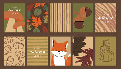 Obraz premium Abstract fall autumn background and pattern vector set. Design for card, greeting card, cover, poster.