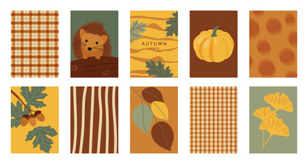 Abstract fall autumn background and pattern vector set. Design for card, greeting card, cover, poster. © babeer