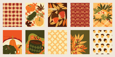 Abstract fall autumn background and pattern vector set. Design for card, greeting card, cover, poster. © babeer