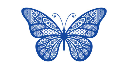 Blue butterfly silhouette with floral ornament on a white background © Md Shifat