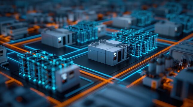 Data center abstract digital infrastructure with futuristic cloud network computing
