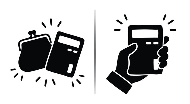 Wallet And Card Silhouette On White Background Minimalist Style
