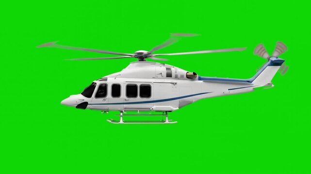 A profile view of an AgustaWestland AW139 executive twin-engine helicopter against a solid green screen. Perfect for integration into custom commercial, corporate, or transport video sequences.