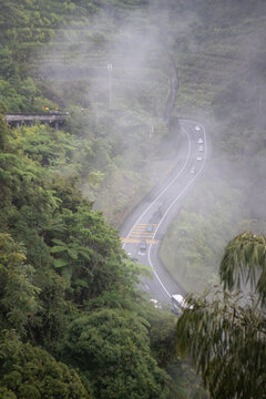 Highway with car and small mist
