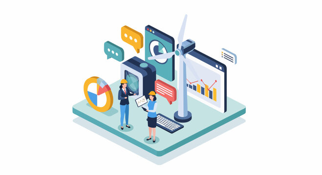 Team of tech experts fix wind power and data for green energy site and grid system