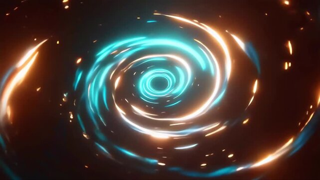 Glowing blue and orange cosmic vortex portal spinning in space. 4K Video