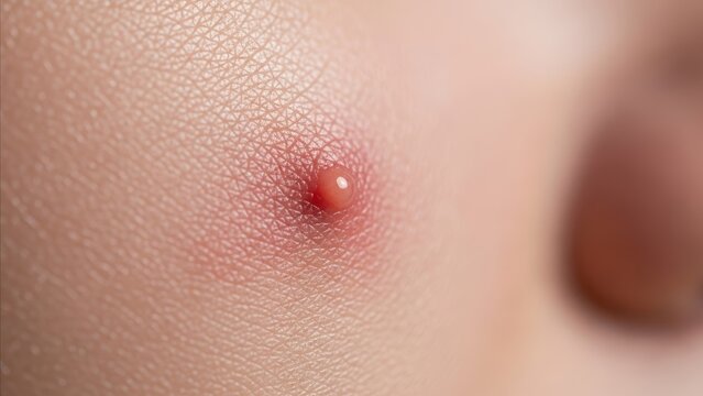 Medical - Closeup of Inflamed Pustule Pimple on Human Skin with Redness and Swelling Macro View