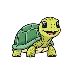 Obraz premium Cartoon green turtle with happy expression swimming.