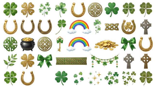 St patricks day festive elements collection isolated on transparent background