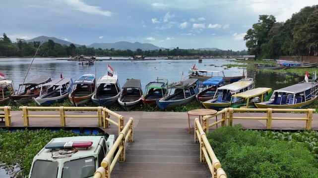 Aerial View of Floating Fish Farms at Cirata Reservoir West Java Indonesia