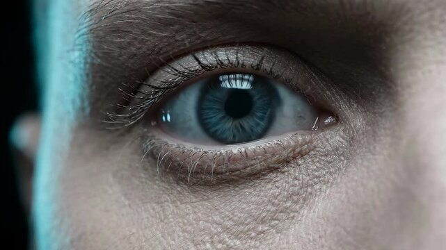 4K Video Background Close Up of Blue Human Eye blinking with sci-fi effect 