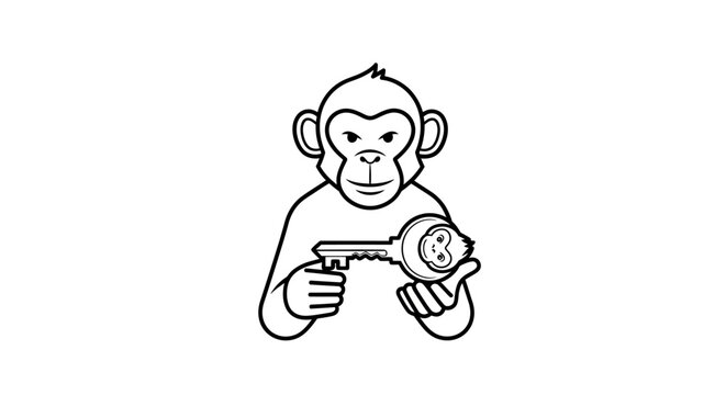 Monkey holding a key with a monkey face design.