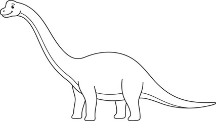Cute Cartoon Brachiosaurus Dinosaur Coloring Page for Kids Prehistoric Animal Vector Line Art Illustration for Children © SeeShoyagini