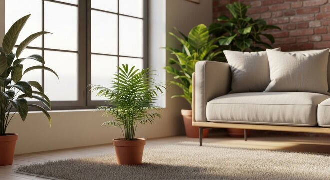 Cozy home interior with tob tree office tree and balcony tree for indoor decoration