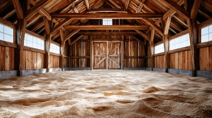 Fototapeta premium Traditional Wooden Barn Interior with Empty Space Featuring Natural Light and Rustic Architecture