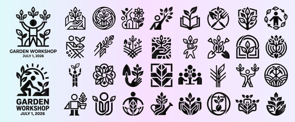 Obraz premium Minimalist Garden Workshop Logos and Nature Icon Collection