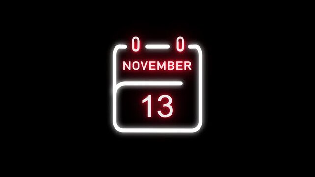 November calendar icon. 13 October calendar date animation. Countdown calendar concept. and stunning 4k animation.