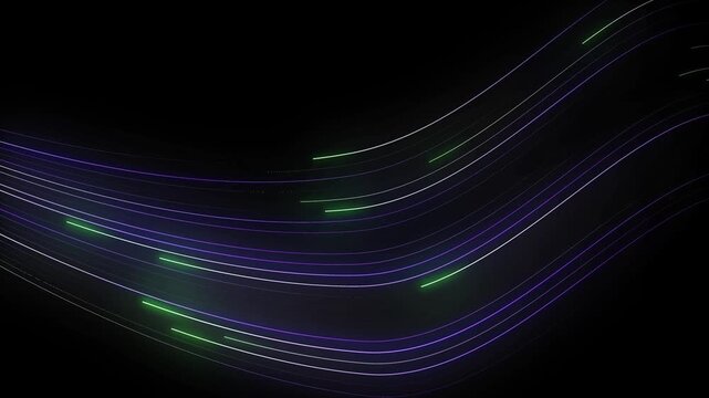Fractal Energy Wave Animation, Blue and Purple Glowing Curves in Futuristic Space, Flow Line Motion Background, Tech Video Asset Effect