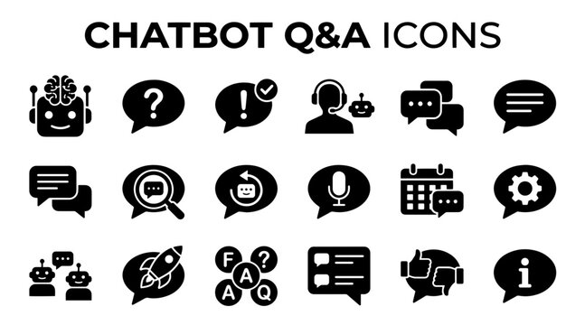 Chatbot Q&A Communication Icons Set Flat Design Vector Illustration Technology Concept