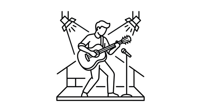 Man playing acoustic guitar on stage.