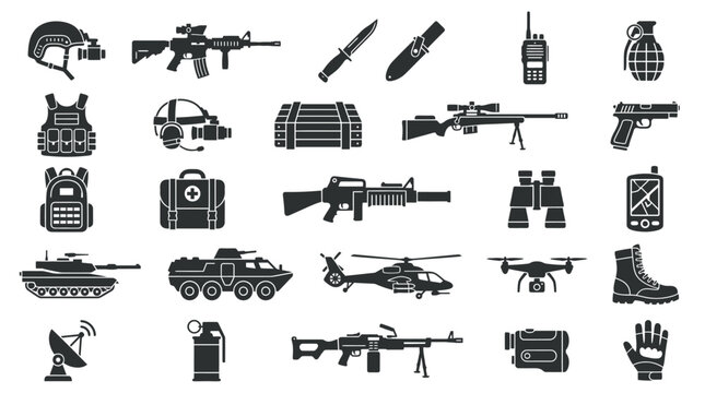 Military weapons and equipment icons.