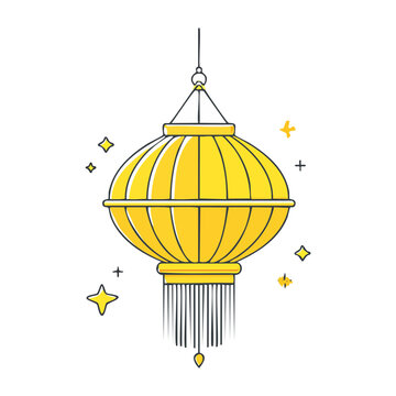 Yellow flat design lamp with stars and plus signs
