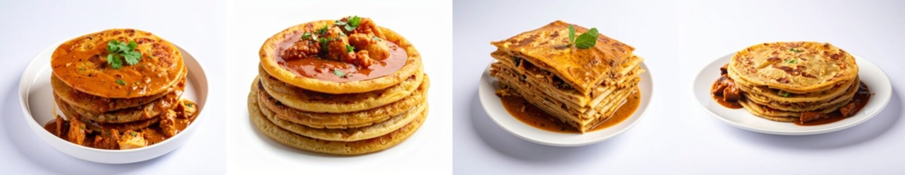 layered parottas with chicken pieces