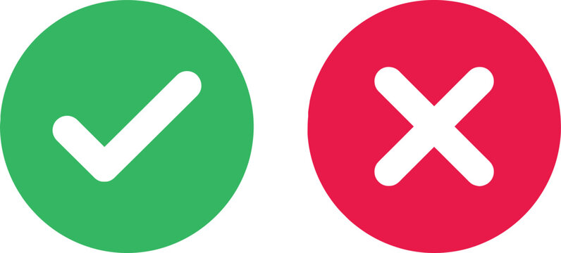 Green check mark and red cross mark symbols for survey and choice buttons