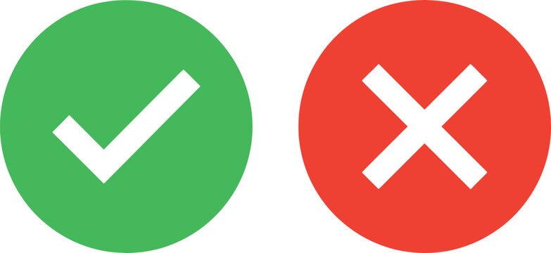 Green check mark and red cross mark symbols for survey choice and correct or incorrect selection