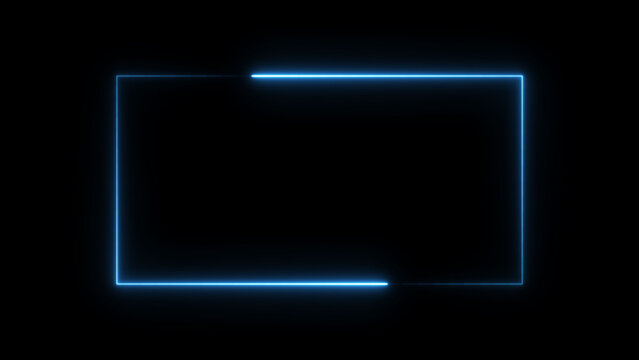 4k Abstract neon glowing frame rectangle illustration in cyan and blue color 4k illustration. neon Rectangle icon illustration. on a black background.